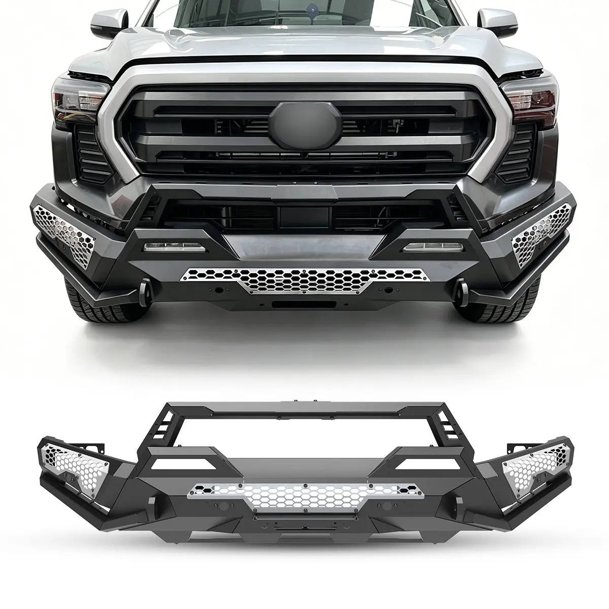 WOLFSTORM Heavy-Duty Carbon Steel Front Bumper for 2024-2026 Toyota Tacoma - Style 2, Bolt-On with No Cutting Necessary, 2 Side Wings, All Mounting Hardware, Off-Road Max Protection, Multiple Style Options