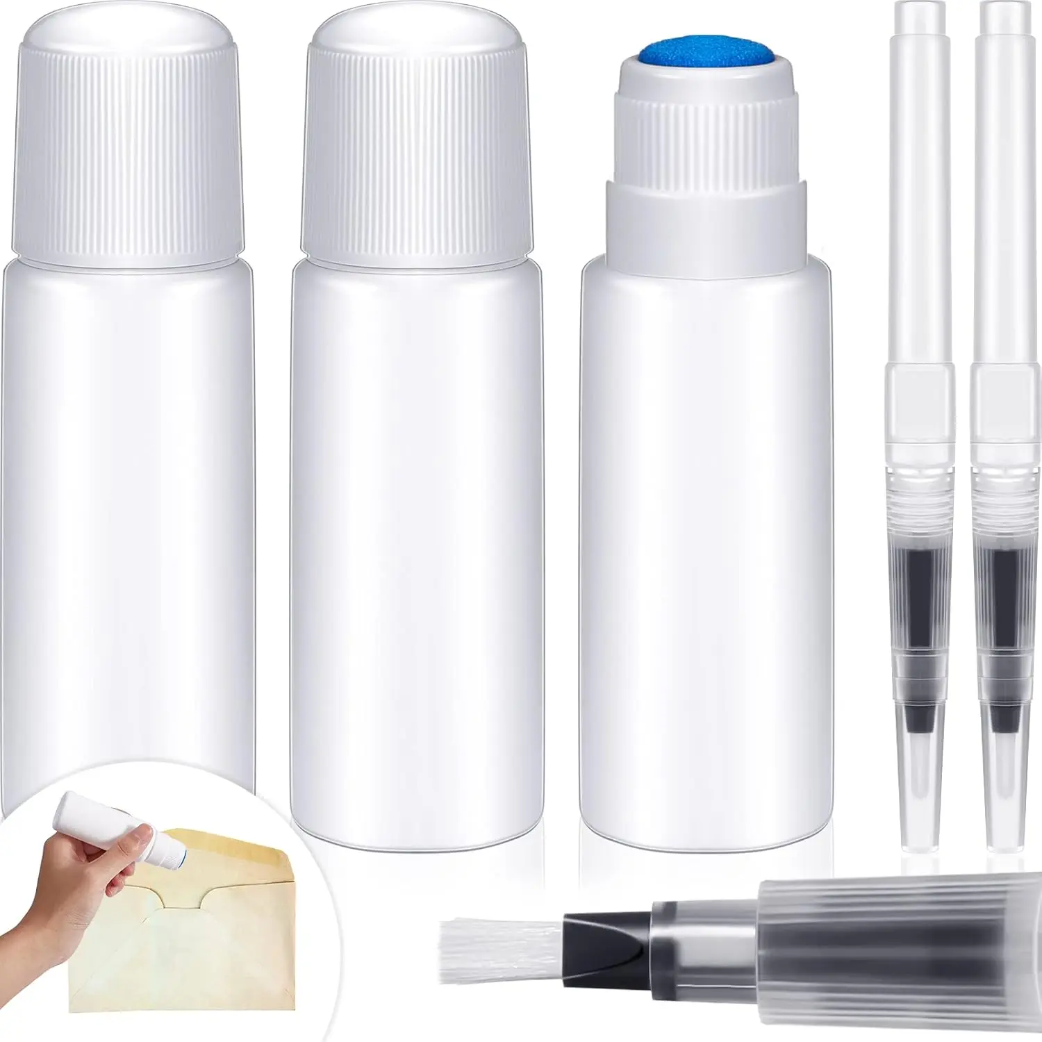 Unisex Office & Classroom Mailing Sealer Tool Kit - 1set Hand Tool Kit with 3pcs Bottle-Type Envelope Moistener, 3 Pencil-Style Sponge-Tipped Stamp Wetter Roller for Anyone Needing a Reliable Sealing Solution