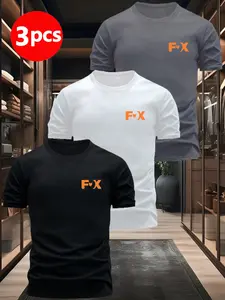 Men's Short Sleeve T-Shirt 3-Pack, Fx Fox Design, Casual Loose Fit, Geometric Pattern, All Seasons, Trendy and Comfortable