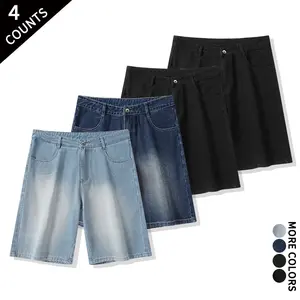 Set of 4 vintage distressed washed denim shorts — street-punk cool vibe, fully loaded. Suitable for both boys and girls.