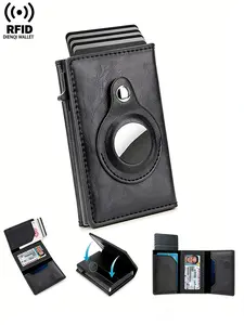 Card Holder Metal Wallet for Apple Airtag Men ID Credit Cardholder Case for Air Tag，Smart Leather Minimalistic Wallet Air Tag Retro Minimalist wallet for men