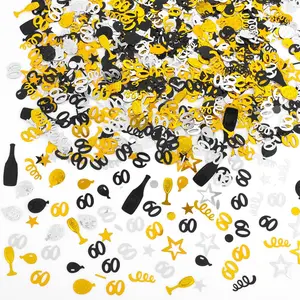 3000 Pieces Number 60 Glitter Birthday Confetti Black Gold Silver Party Decorations Supplies for 60th Birthday Anniversary