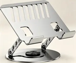 Desk Tablet Stand, 360° Rotating Carbon Steel Metal Computer Accessory, Adjustable & Foldable Holder, Compatible with 4-12.9 Inch iPad Pro/Air/Mini, Surface Pro, Samsung Galaxy Tabs, Kindle, Silver