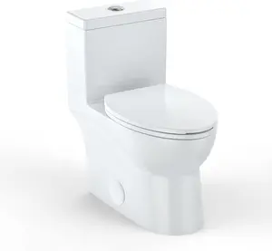 TWSITER.CK One Piece Toilet, Side Press/ TOP-PRESS Flush Toilet Bowl, Standard Elongated Toilet for Bathroom, Integrated Ceramic Toilet and Quick Release Locking Toilet Seat, Comfortable Seat Height (2100, White)
