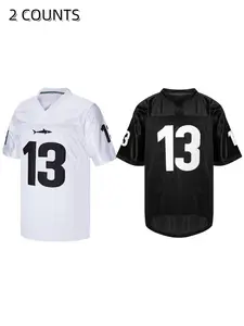 Boyfriend Style Men's #13 Black Letter Embroidered American Football Jersey, Jersey Shirts, Loose And Breathable V-Neck Classic Retro Mesh Short Sleeve Pullover Sports Shirt, Suitable For Street Hip-Hop/Gridiron Style, Casual Party And Sports Training