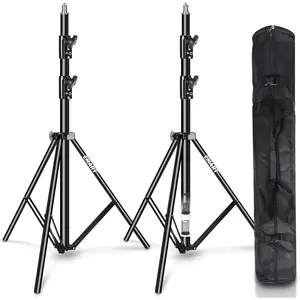 2 Pack Heavy Duty Light Stand 8.5ft, Spring Cushioned,  Construction, Photo Video Studio Tripod with Carrying Bag for Photography Lighting, Softbox, Flash