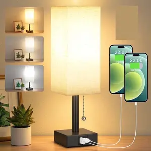 Linen Desk Lamp with Zipper Switch, Variable Color Temperature, USB Charging, A+C Model, 90 Square Size, Ideal for Home and Office Use