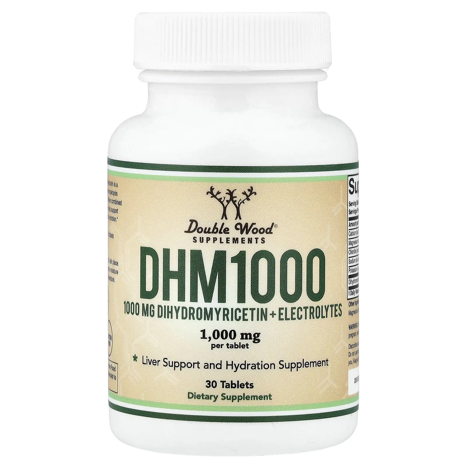 Double Wood Supplements DHM1000, Dihydromyricetin + Electrolytes, 30 Tablets