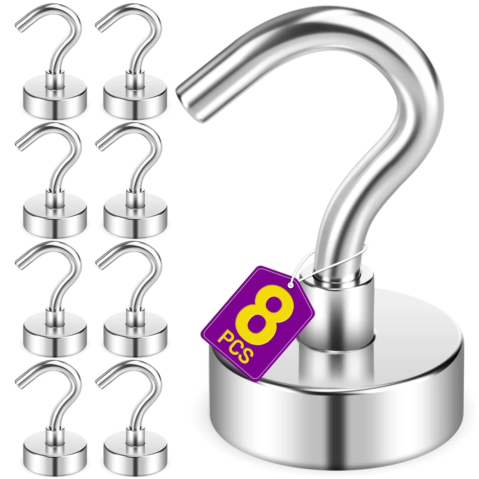 8-Pack Heavy Duty Magnetic Hooks, 35LB Capacity, Smooth Edge, Reusable Hardware Fasteners with Reusability for Metal Surfaces Hanging, Ideal for Cruise Cabins, Kitchen