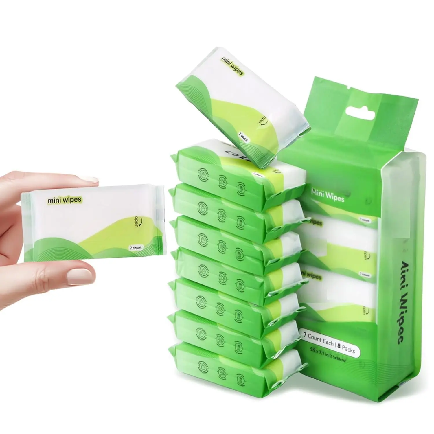 Ultra-Compact Mini Travel Wipes - Gentle & -Friendly, Unscented, -Free, Paraben-Free - Ideal for Adults,  &  - 8 Packs (56 Total Wipes)