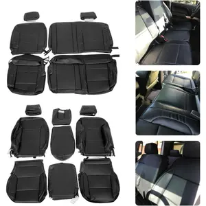 Artificial Leather Seat Cover Kit Compatible with 2014-2018 Chevy Chevrolet Silverado LT Double Cab Full Car Seat Protector Black