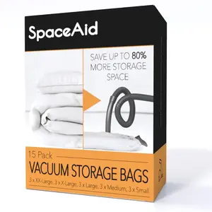 SpaceAid Vacuum Seal Bags (3 XX-Large, 3 X-Large, 3 Large, 3 Medium, 3 Small), (Variety 15 Pack)