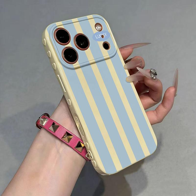 Color Block Stripe Lucky Slogan Phone Case - Premium Glossy Soft TPU-PC Composite Protective Cellphone Casing, Fingerprint Proof Soft Cover with Silky Non-Slip Skin-Friendly Surface, Side Embossed Heart Phone Decoration