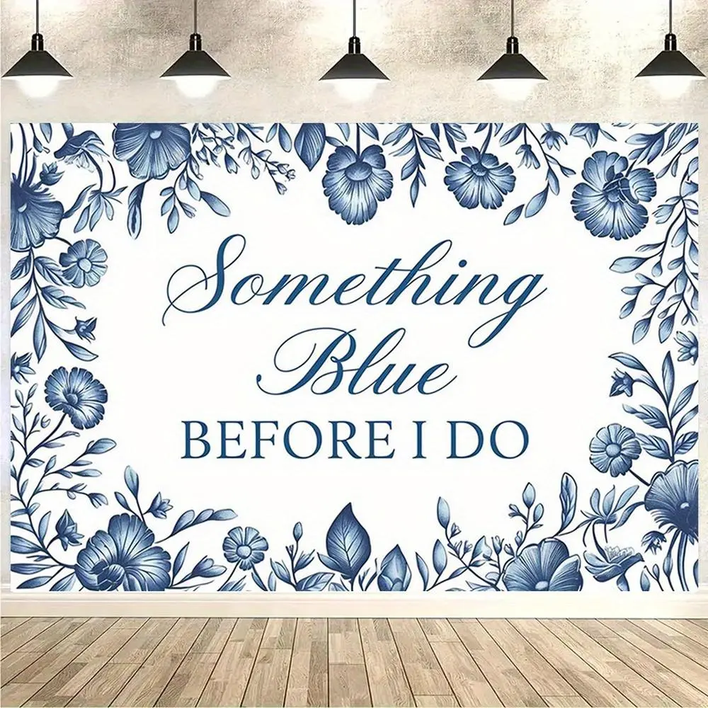 1PC Polyester Reusable 2D Flat Bachelorette Party Backdrop - Flower-Printed "Something Blue Before We Do" Cloth Banner, Photo Booth Prop for Birthday, Indoor Festive Use