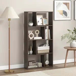 COSTWAY - 48 Inch 4-Tier Geometric Bookshelf with 8 Cubes for Living Room Bedroom-Gray