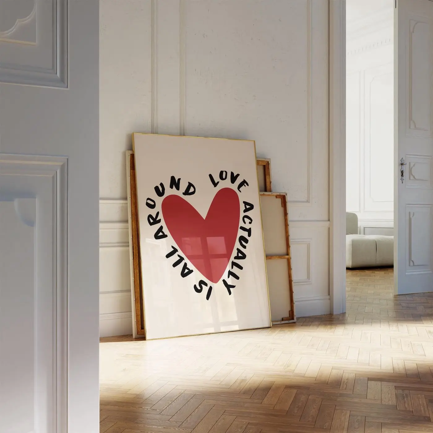 Love Actually is All Around Poster, Love Heart Printable Wall Art, Trendy Wall Art Retro Love Heart Illustration Red Maximalist Poster