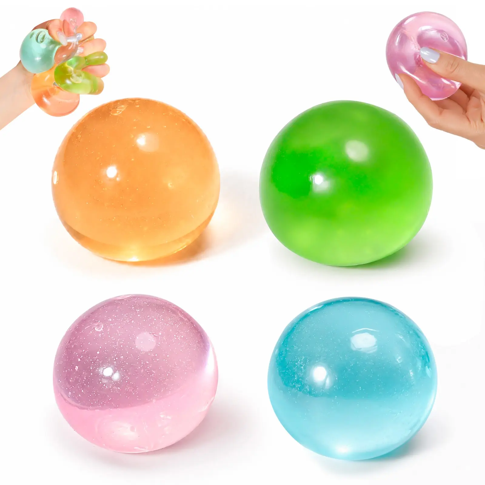 4pcs Colorful Transparent Squishy Toy Balls, Soft Ball, Squeeze Toy Slow-Return Squishy Toys, Sensory, Gift Boxed, Perfect for Holidays, Summer Gifts, Unisex Design