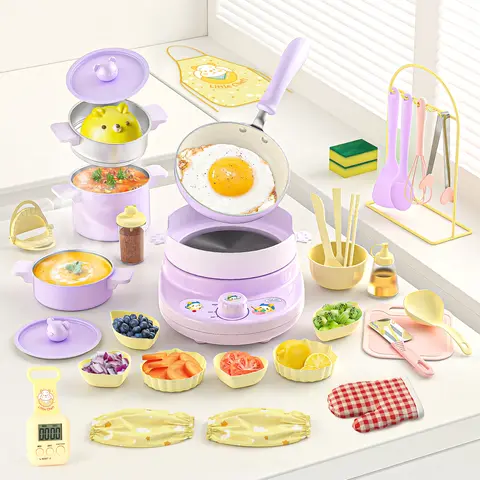 GOTOOFUN Kids Real Cooking Mini Kitchen Set - Anti-Scald Rack, Safe Knife, Apron, Adjustable Heat, Luxury Montessori Pretend Play Toy, Halloween & Christmas Gift for 7-12 Year Old Girls (Adult Supervision Required)