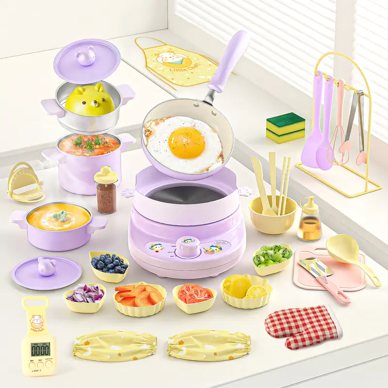 GOTOOFUN Kids Real Cooking Mini Kitchen Set - Anti-Scald Rack, Safe Knife, Apron, Adjustable Heat, Luxury Montessori Pretend Play Toy, Halloween & Christmas Gift for 7-12 Year Old Girls (Adult Supervision Required)