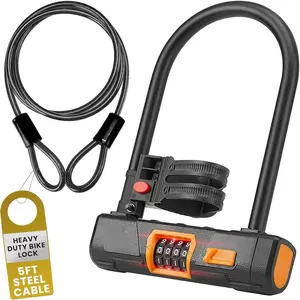 Heavy Duty  Lock with 5ft Steel , 4-Digit Resettable Combination U-Lock, Durable  Lock for Secure U Lock  Protection