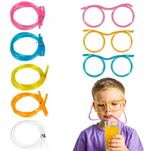 5Pcs Silly Straws Glasses - Set of 5 Plastic Straw Glasses, Easy to Use and Clean, Food-Safe Material and Adjustable Length, Reusable Straw for Birthdays, Celebrations and Parties & Events