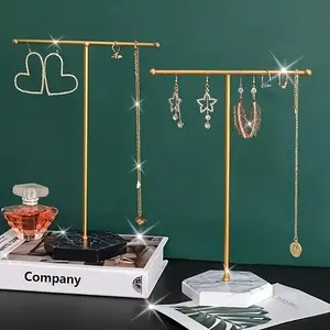 1pc T-Type Marble Texture Jewelry Stand, Holes for T-Shape Earrings, Counter Hanging Display Rack, Jewelry Showcase Holder