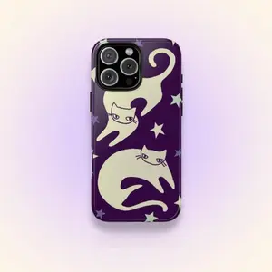 Celestial Star Cats Purple Cellphone Case, Cute Y2K Grunge Whimsical Accessory, Cool Girl Gift, Suitable for iPhone 11,12,13,14,15,16,17 Pro Max, Air, Plus - Handheld Casing Shell