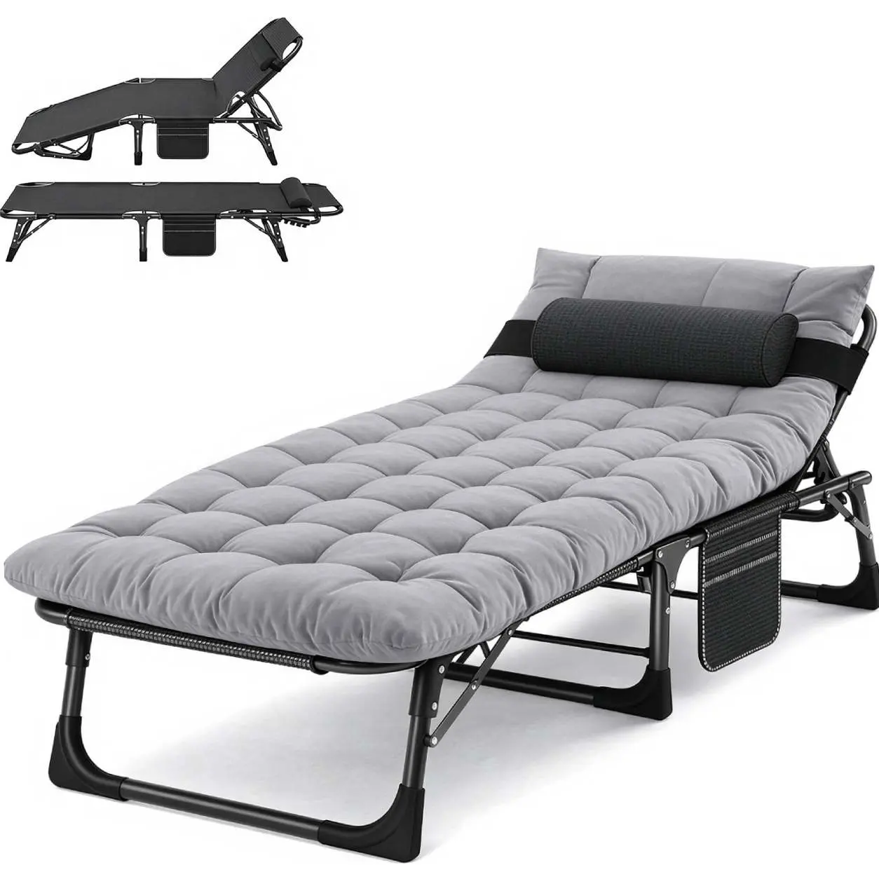 Docred Folding Bed with Mattress, Camping Cot for Adults, 75.2"x 26.8"x 11.8" Adjustable 5-Position Reclining Folding Chaise, Portable Bed for Easy Storage, Strong Frame for Guest Bed, Small Apartment, Office nap, Travel