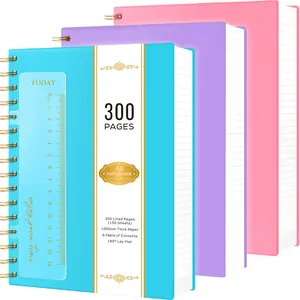 300 Pages 3 Pack A5 Spiral Notebook Journal, Hardcover College Ruled Notepad with Bookmark, 100GSM Thick Paper, PVC Waterproof Cover, 5.7 x 8.4in
