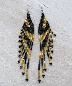 African Beaded Earrings Savuti Gold Black