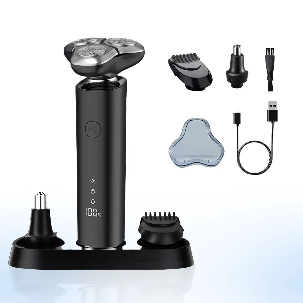 Men's electric shaver with rechargeable magnetic head and digital display
