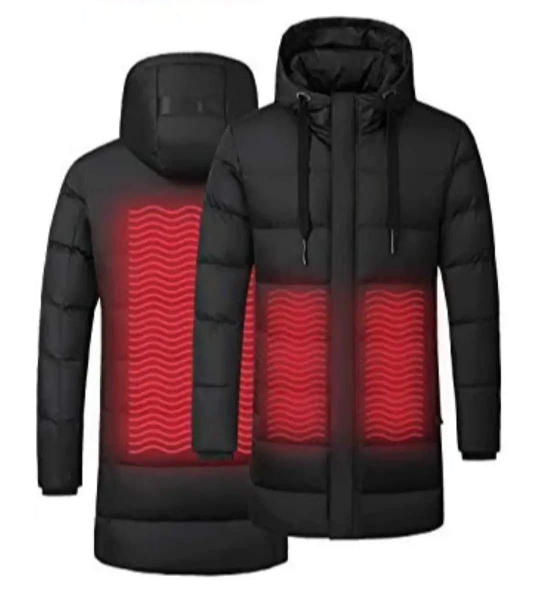 Heated Puff Long Coat with Rechargeable Battery Pack for Boys and Girls - Heating Outdoor Electric Jacket with Hood