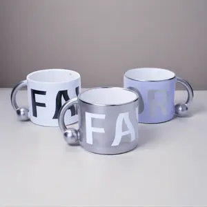 Viral Silver Electroplated Ceramic Mug, Minimalist Nordic Large Letter Coffee Cup, Aesthetic Home Decor Milk Water Mug, 14oz Trendy Drinkware Gift Tumbler