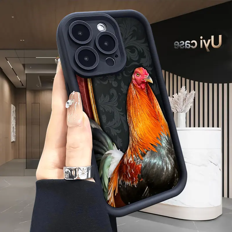 Rooster Portrait Oil Painting Print Phone case iPhone 17 Air 16 16e 15 14 13 12 11 Pro Max Plus X XS for Mother's Day gift Shockproof Silicone TPU Bumper Drop Protection Soft Cover Holiday gifts