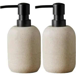 2pcs/Set Beige Resin 10.6oz Liquid Hand Soap and Lotion Dispenser Set for Bathroom Countertop