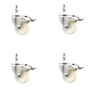 212 MAIN Lockable Nylon Swivel Stem Caster, 316 Stainless Steel, 3 in. Wheels, 0.38 in. Threaded Stem - Service Caster SCC-SS316TSTTL20S314-NYS-381615-4 - Set of 4, Lockable Wheels
