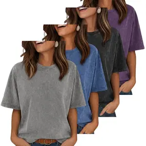 Womens Washed Short Sleeve Oversized T-Shirt Casual Loose Fit Vintage Basic Tee Summer Fashion 2025 Streetwear Beach Vacation Tops