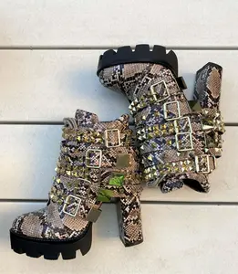 Printed Boots with Gold Ornaments -Studded Rockstar style- Round Toe, Ankle, Platform Footwear Girls Walking Shoes