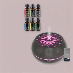 Wood Grain Aroma Diffuser Humidifier 550ml, Ultrasonic Waterless Fragrance Oil Diffuser with Remote, Essential Oil Aroma Diffuser for Home Humidifiers, Anxiety & Flower Humidifier, Air Purifier, Auto Shut Off, 6 Oil Bottles Included d is ff user