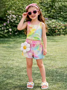 Tween Girl Summer Must-Have Trendy Tie Dye Cute Casual Tank Top and Shorts Set, Perfect for School and Beach Vacation