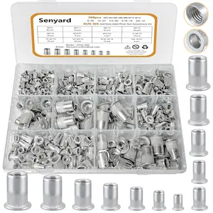 Metric & SAE Rivet Nuts Assortment kit, 300 Pcs Stainless Steel Rivet Nuts kit, M3 M4 M5 M6 M8 M10 M12#8-32#10-24 1/4"-20 5/16"-18 3/8"-16 Stainless Rivet nut rivnuts