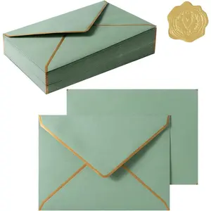 50 count A7 Envelopes with  Border, 5.24 x 7.21 Inches Envelopes with  Stickers for Greeting Cards and Invitation (Sage Green, A7-5x7)