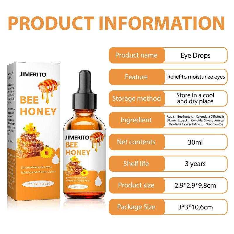 Jimerito Honey Eye Drops - Deep Hydration & Anti-Aging Care - Natural Plant-Based Formula for Gentle Daily Eye Comfort - Unisex Serum Dropper Soothing Moisture Moisturize Hydrate Hydrating