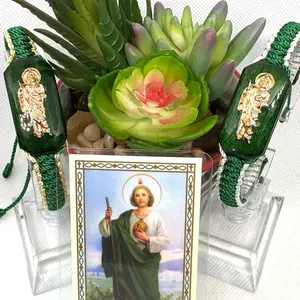 Handmade Saint Jude Bracelet with Green Rope and Saint Jude Image - Personalized Religious Accessory