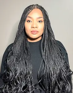 Lady French 20 – Black French Curl Braided Wig (35”, Very Long, 360 Lace Wig, XX Full Density)