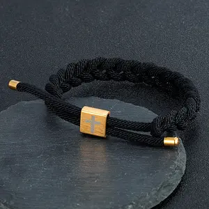 Stainless Steel Square Cross Bracelet Men Women Creative Shoelace Bracelet Handmade Woven Emergency Survival Rope Jewelry