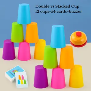 A set of stacking cup games, including quick response training toys with colored cups, cards, and answer bells, children's puzzle solving toys, parent-child interactive competitive early education toys, and family party game gifts