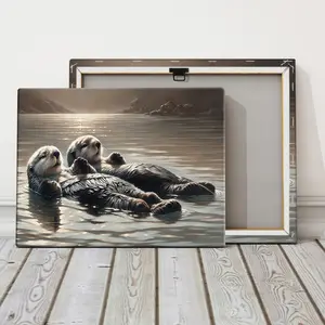 Wooden Frame Canvas Poster, Otter Couple Art Print, Unique Artwork, Valentine's Day Decor, Modern Home Wall Art, Office Mural, Ideal Gift, Waterproof, HD Printing