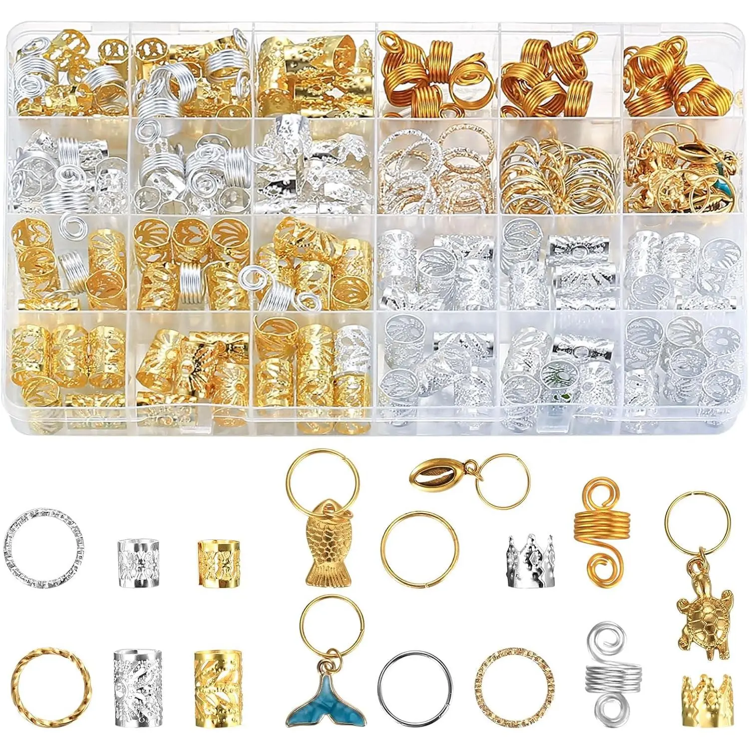 Hair Jewelry for Braids, 220 count Loc Jewelry for Hair Dreadlock, Hair Braid Rings, Hair Cuffs Beads Clips, Hair Charms Decoration Dreadlock Accessories for  Women Hair Braiding - Silver/Gold
