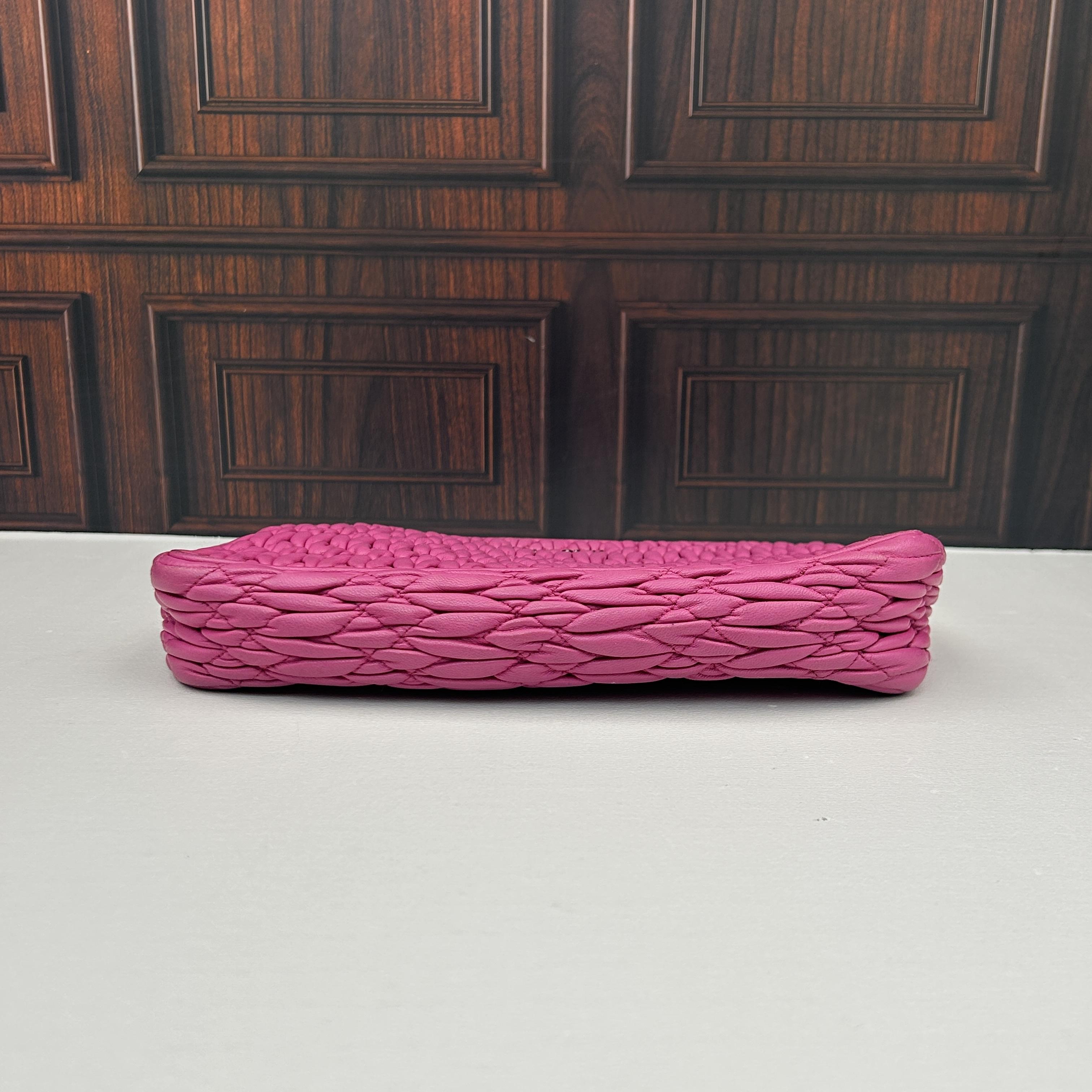 Pre-owned miu miu Matelasse Hot Pink Ruched Nappa Crystal Chain Under‑Arm Shoulder Bag 888